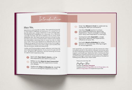 Open book with an introduction section on a white background