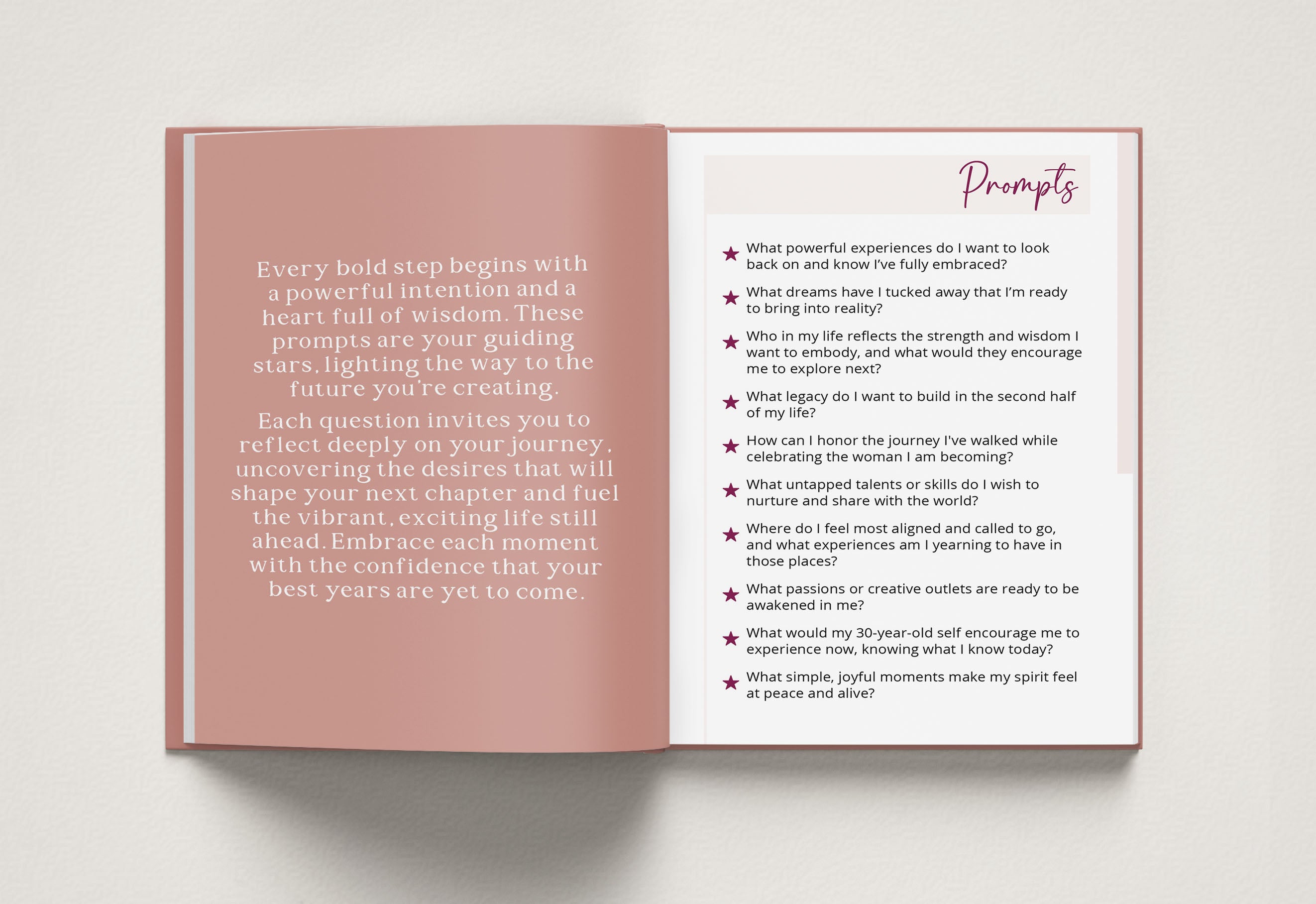 Open book with text and prompts on a light gray background