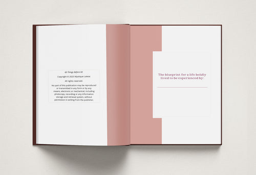 Open book with white and pink pages on a light gray background