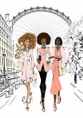 Journal cover featuring three women fabulously dressed in stylish business attire, walking against a backdrop of the London Eye.